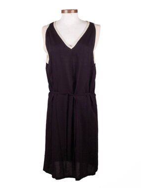 ANN DEMEULEMEESTER Black Rayon White Silk Trim Sleeveless Midi Dress SZ FR 36